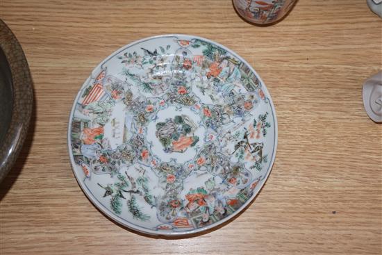 A Chinese crackle glaze bowl, a double gourd vase and other ceramics